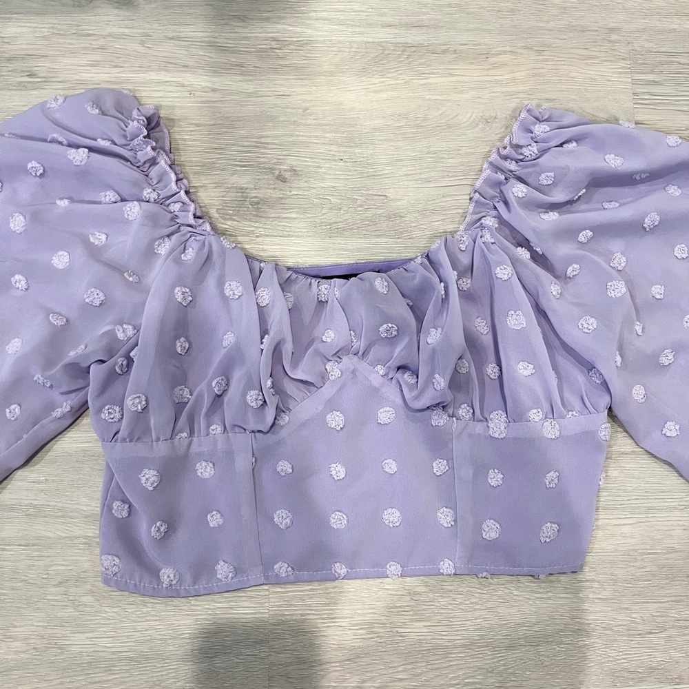 Flocked Sweetheart Neck Bustier Crop Top Long sleeve